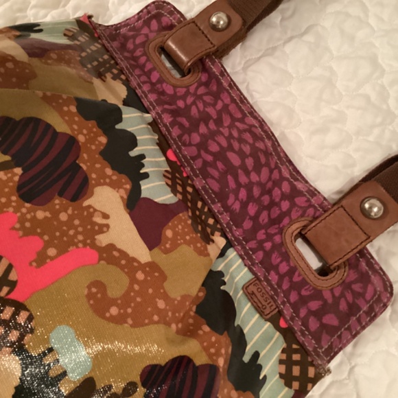 VINTAGE FOSSIL KEY-PER COLORFUL COATED CANVAS SHOULDER BAG - Picture 11 of 12